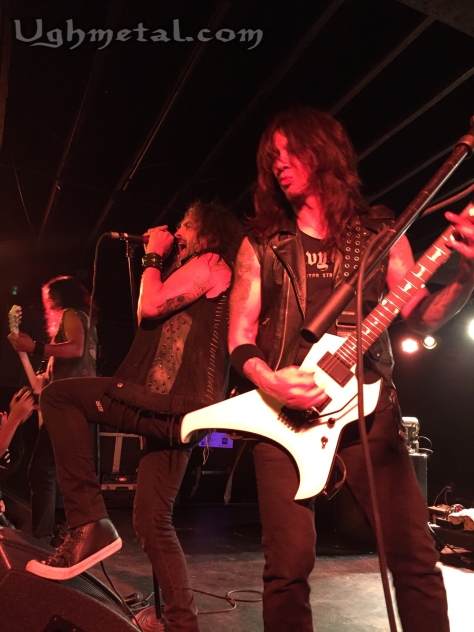 DEATH ANGEL (L to R: guitarist Ted Agular, vocalist Mark Osegueda and guitarist Rob Cavestany)